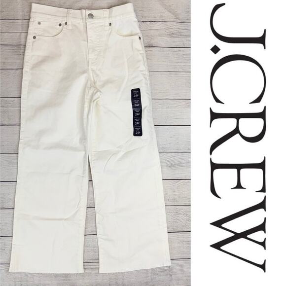 J. Crew NWT Women's Wide Leg Crop Jeans with All-Day Stretch White Sz 24P Petite - Picture 3 of 10